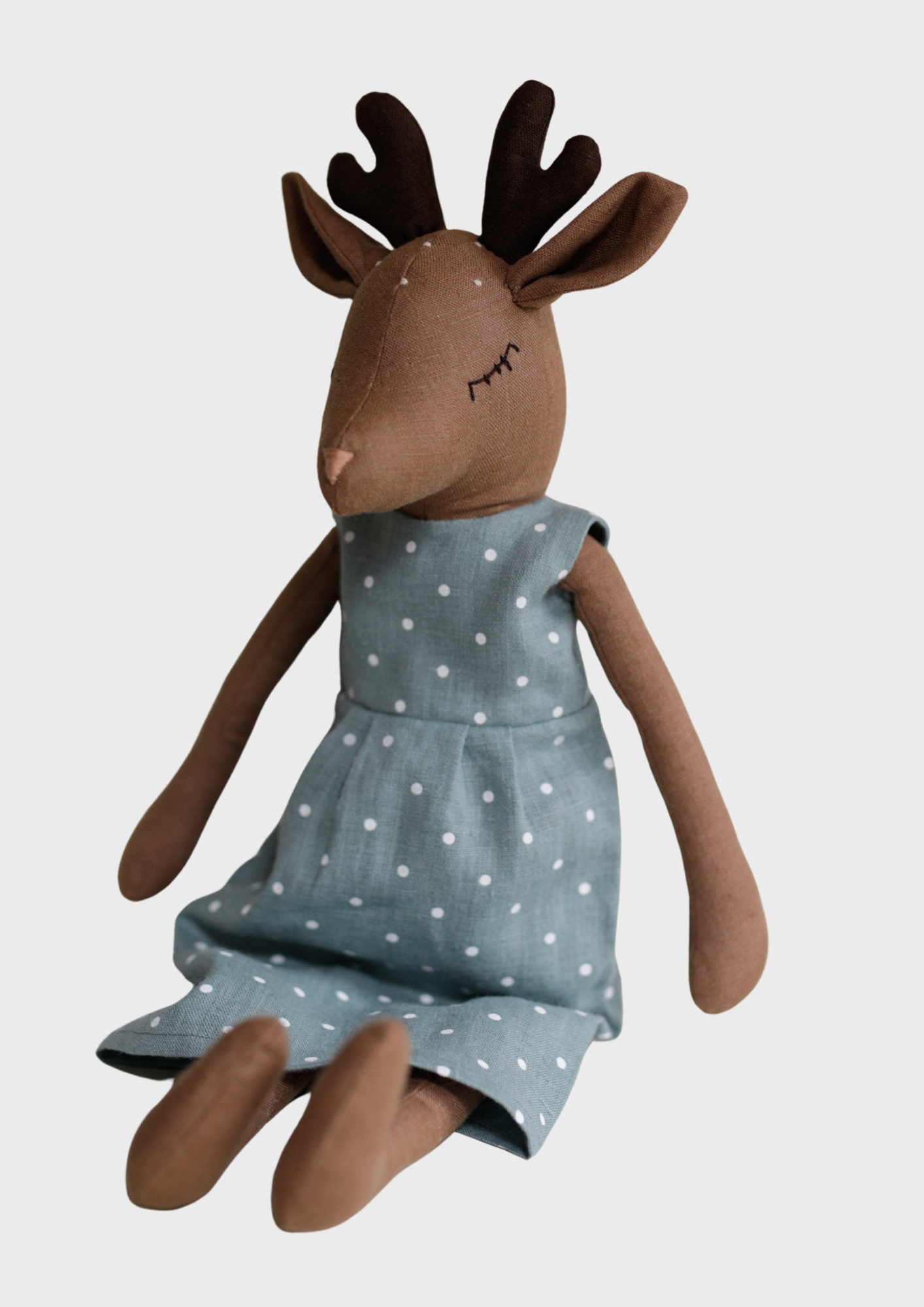 Deer toy 55 cm in teal dress