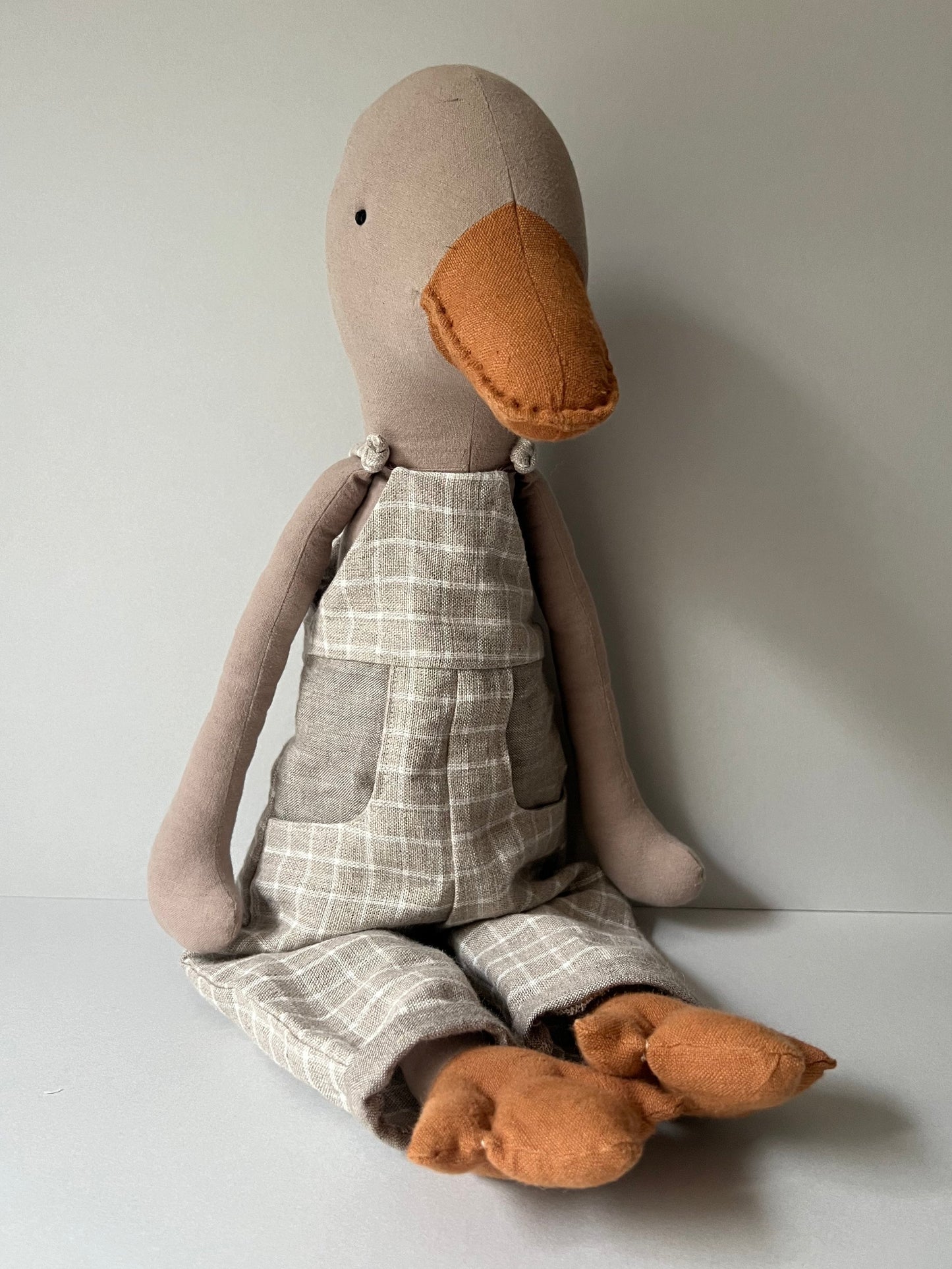 6275 Beige 1 cm gingham 100% Lithuanian linen softened fabric