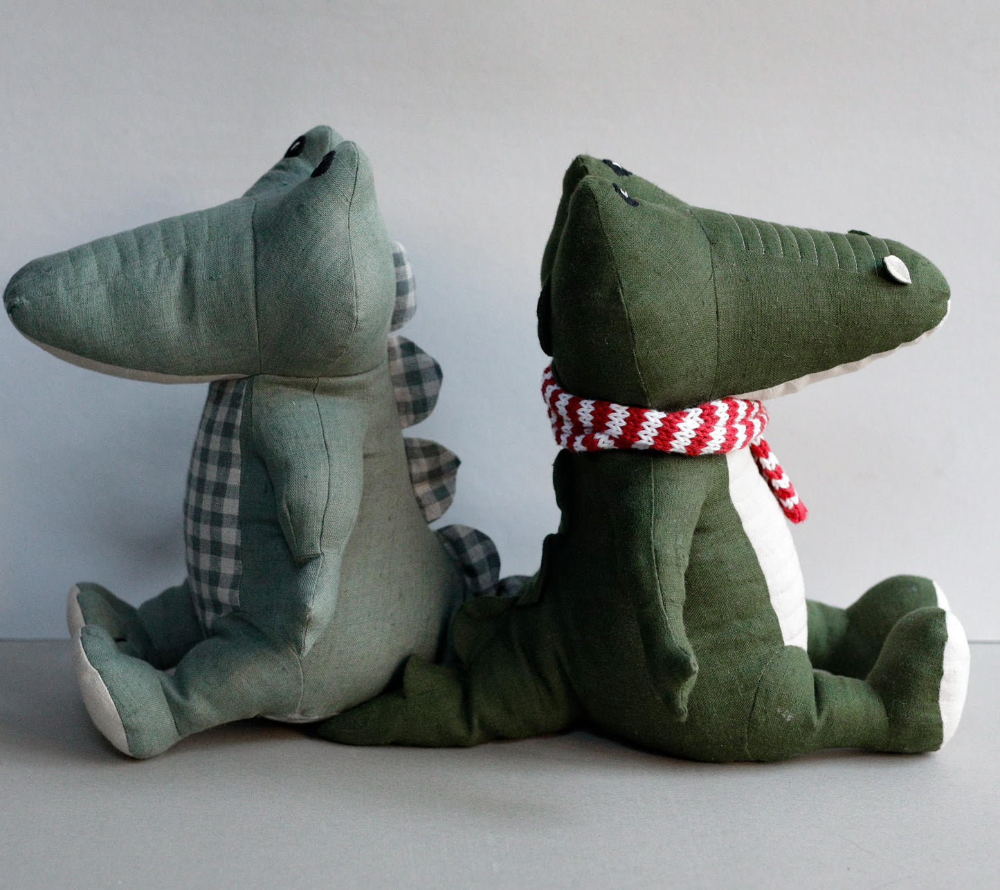 Alligator toy in Sage and Gingham