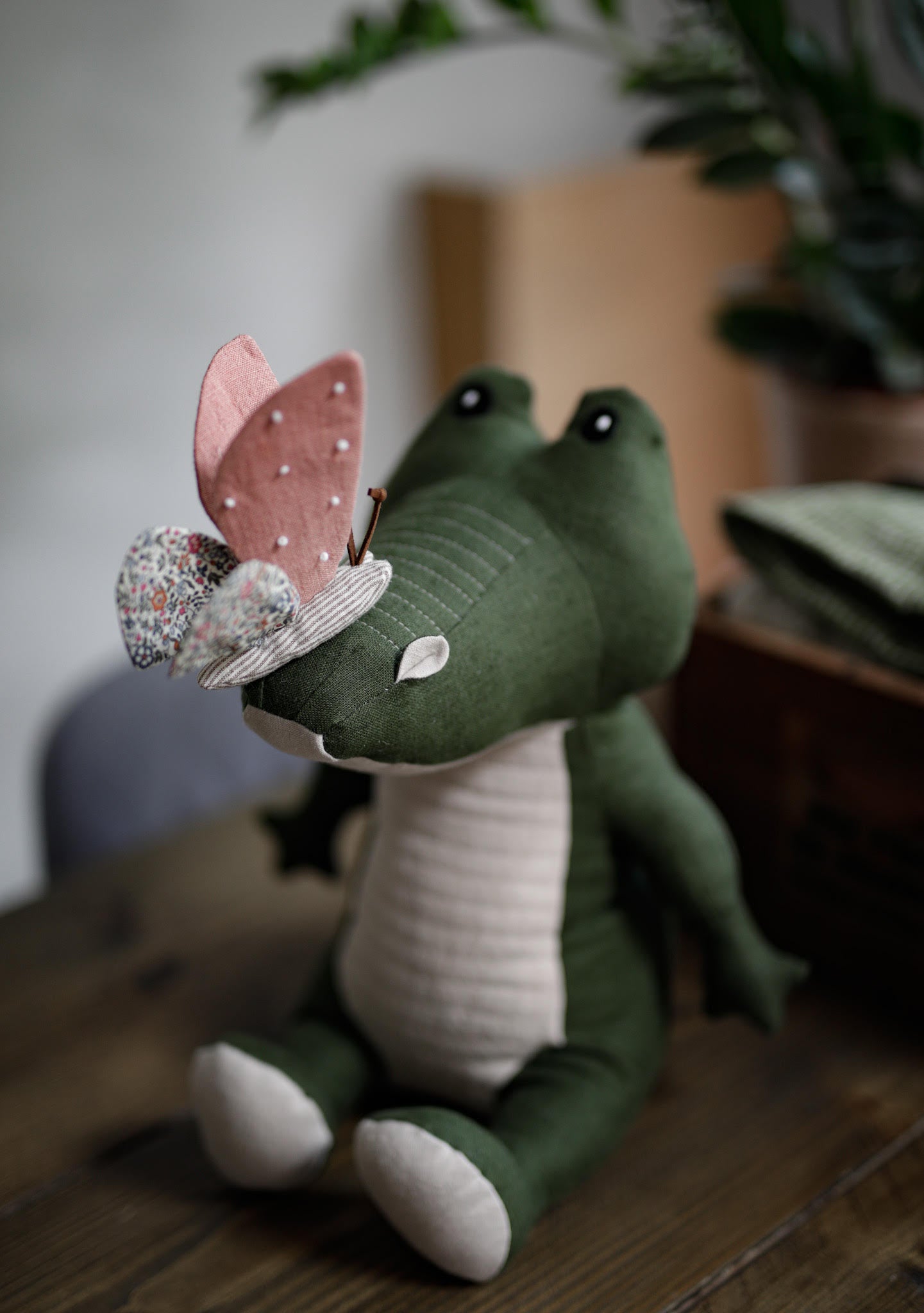 Alligator toy in Pine Forest fabric