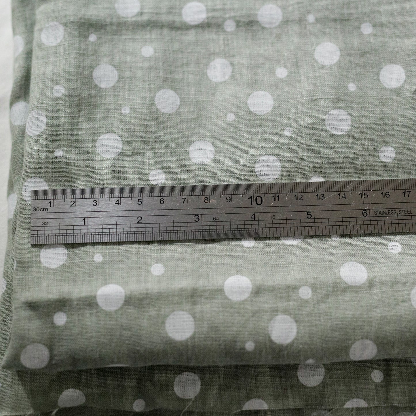 "Speckled duck egg" white dots on duck egg linen colour 100% linen fabric