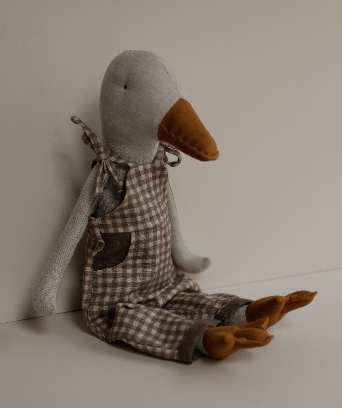 Melange linen 55 cm Goose in taupe gingham dungarees