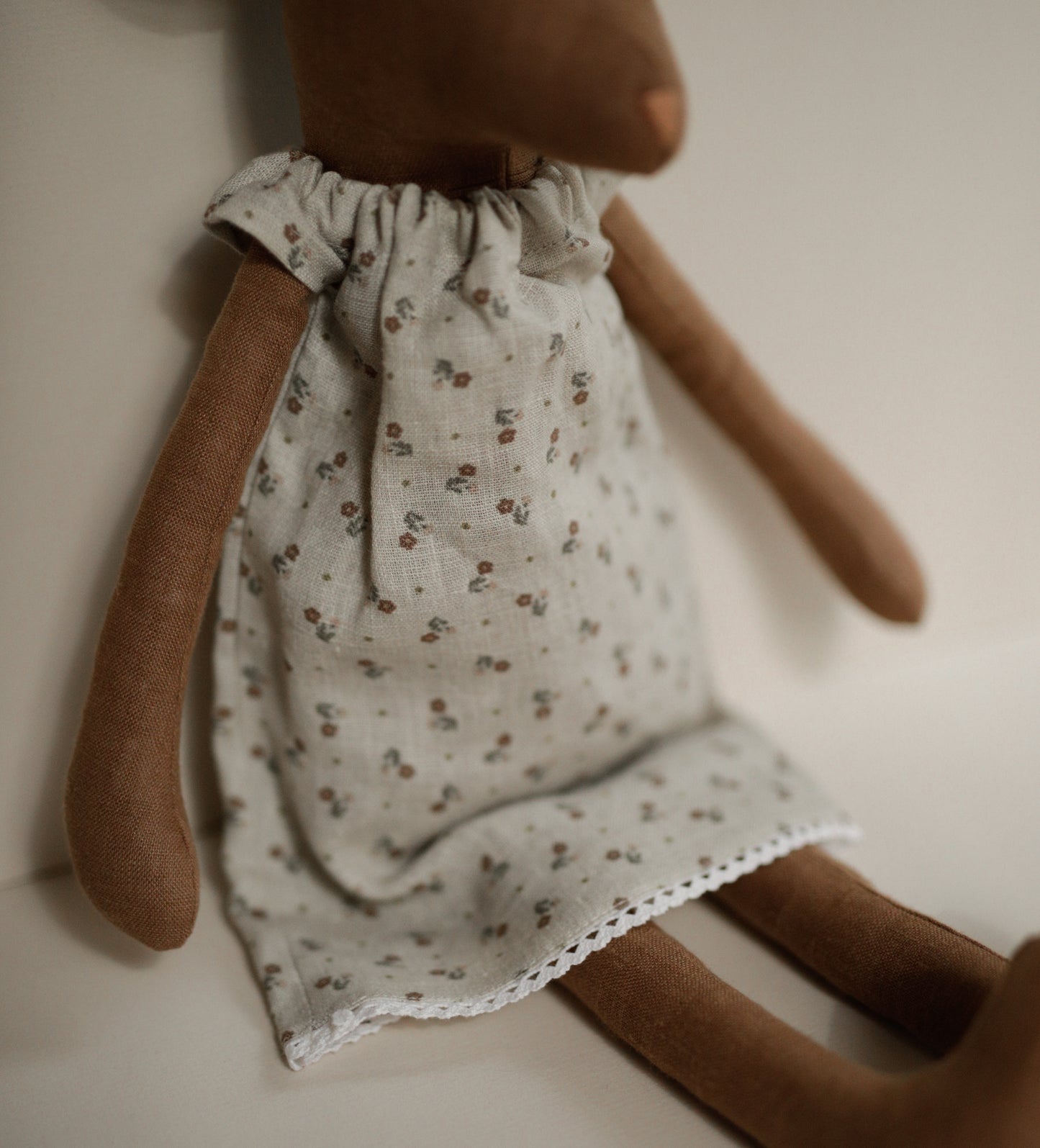 Deer toy 55 cm in tiny flowers linen dress with antlers