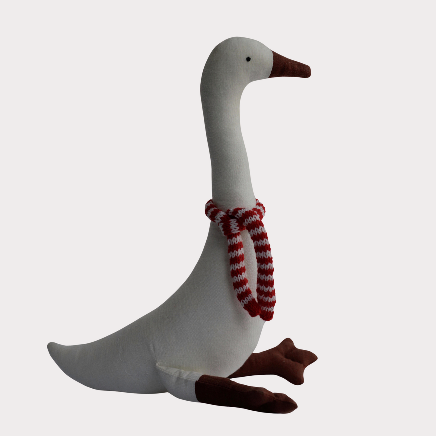 White Linen Garden Goose toy with Christmas scarf