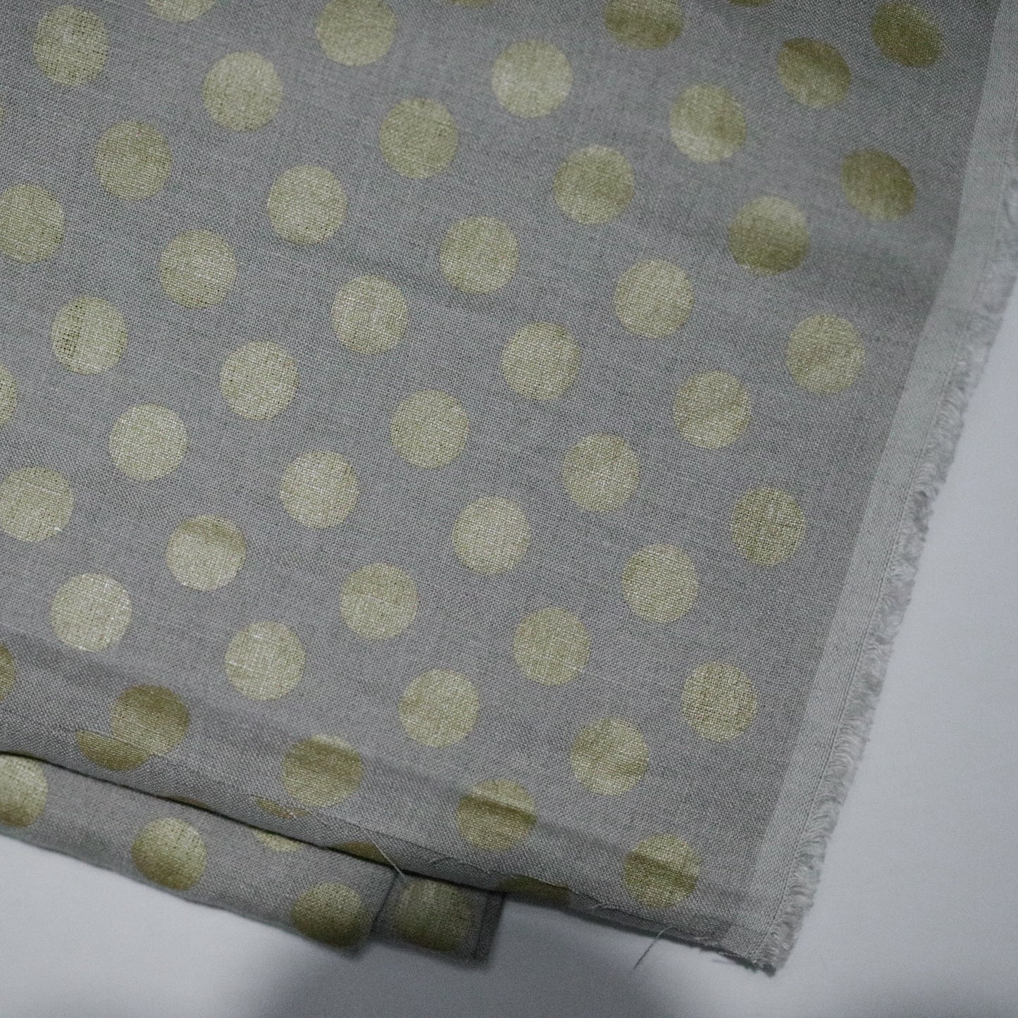 Golden polka dots on natural linen colour 100% linen fabric