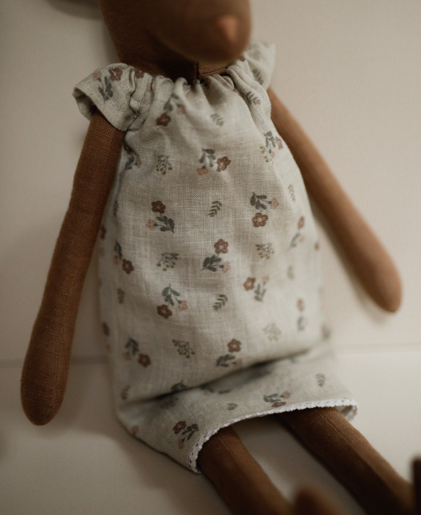 Deer toy 55 cm  in floral linen dress without antlers