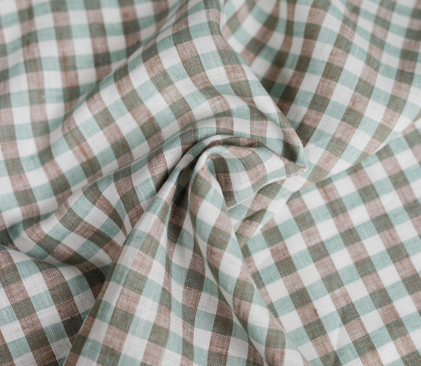 MCC01 Mint and taupe gingham checks (1 cm) 100% linen fabric