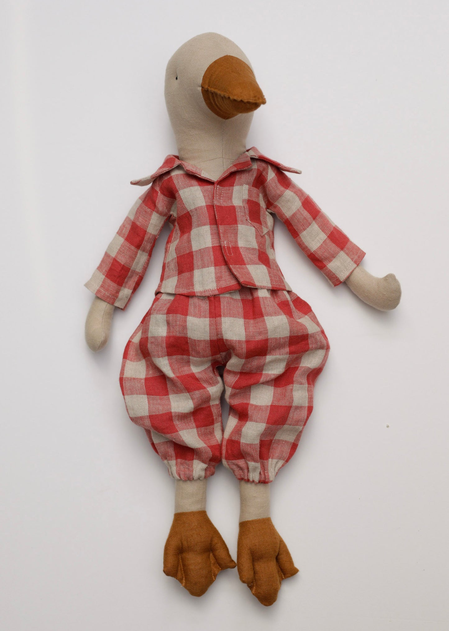 Goose toy 55 cm in red gingham pyjama