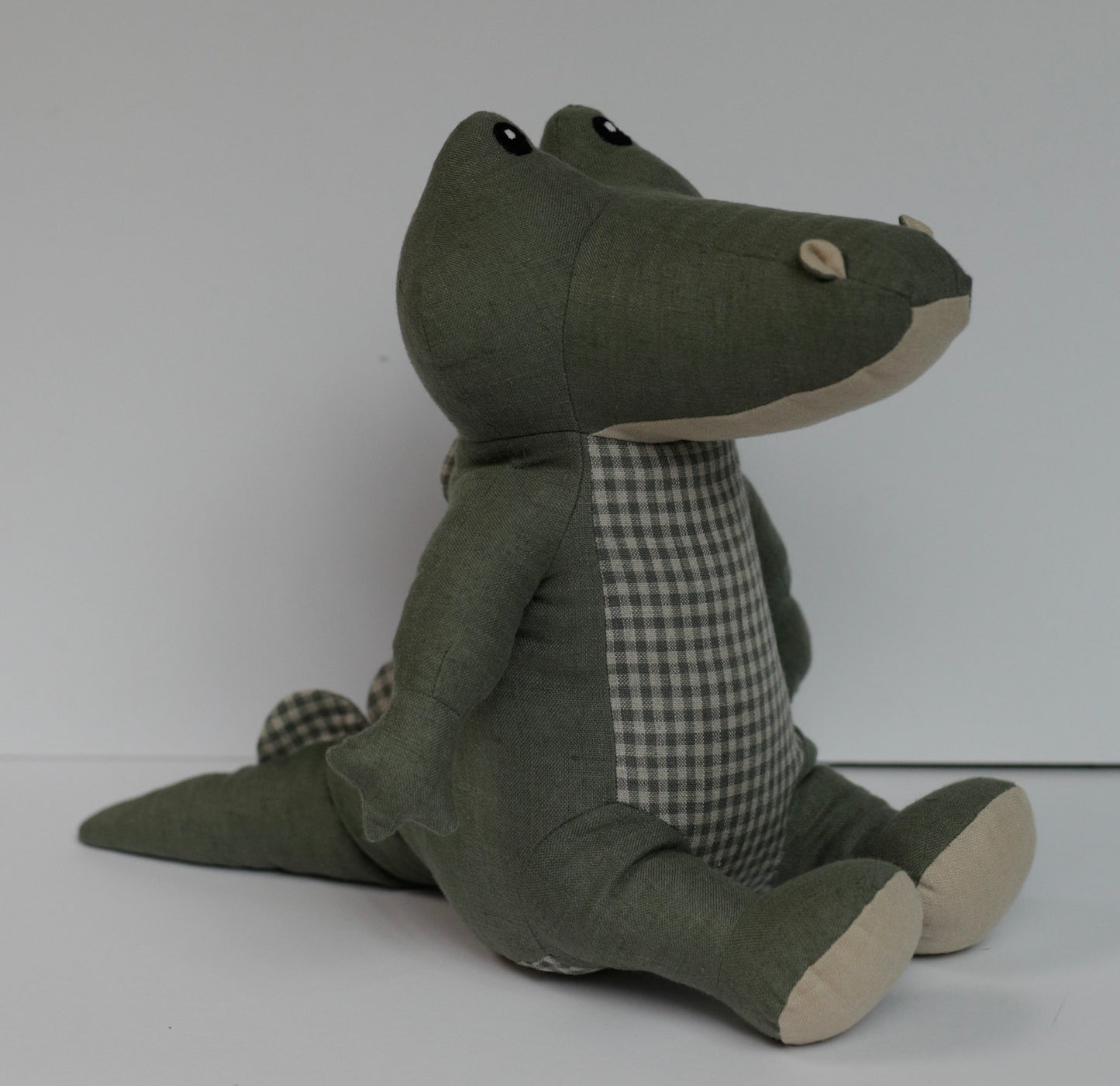 Alligator toy in Sage and Gingham