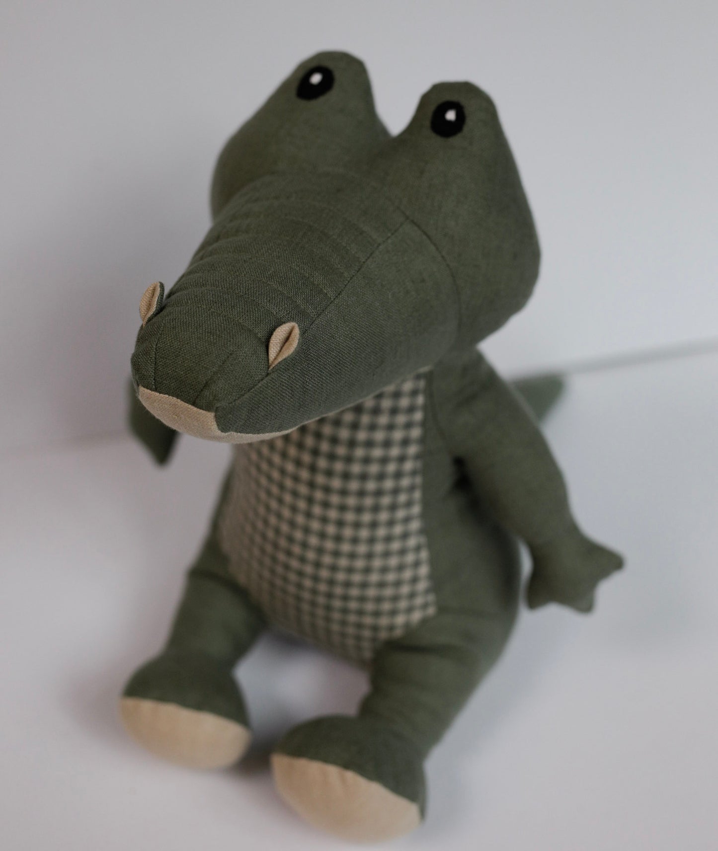 Alligator toy in Sage and Gingham