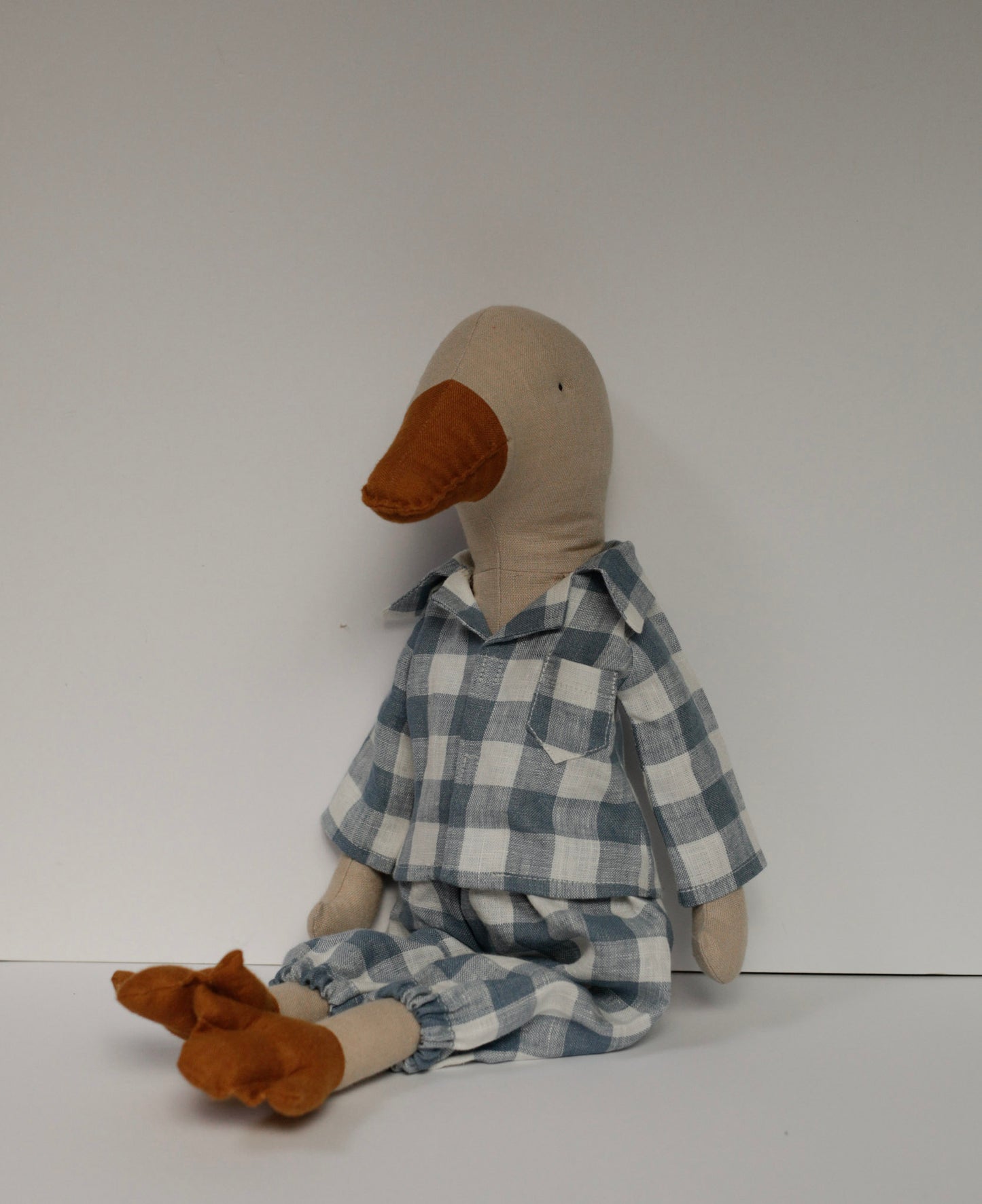 Goose toy 55 cm in blue gingham pyjama