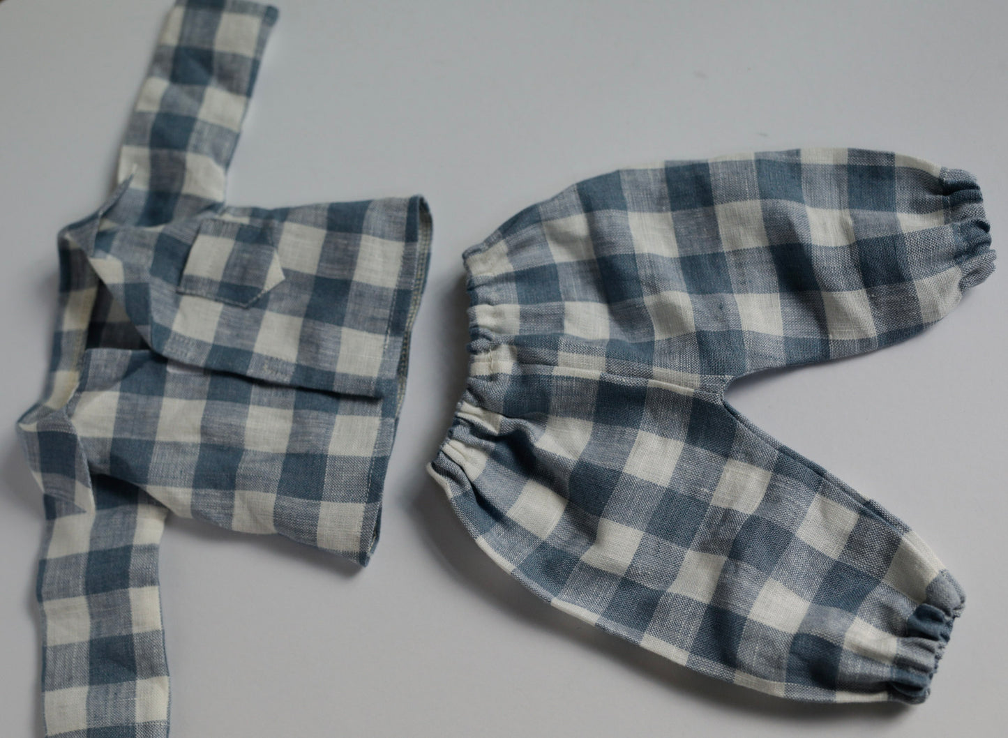 Goose toy 55 cm in blue gingham pyjama