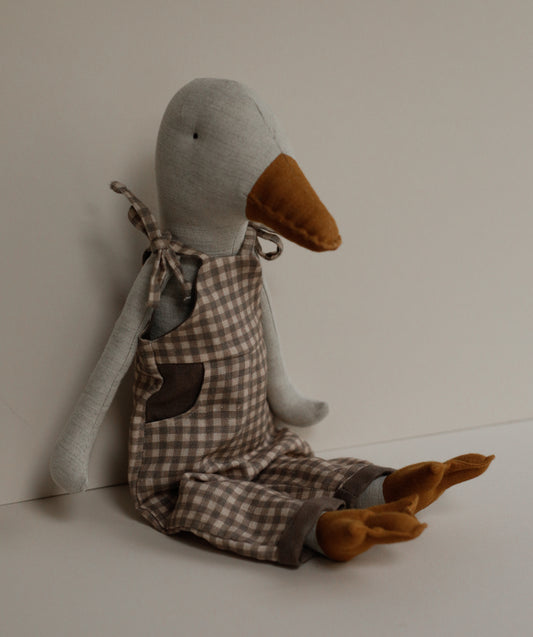 Melange linen 55 cm Goose in taupe gingham dungarees