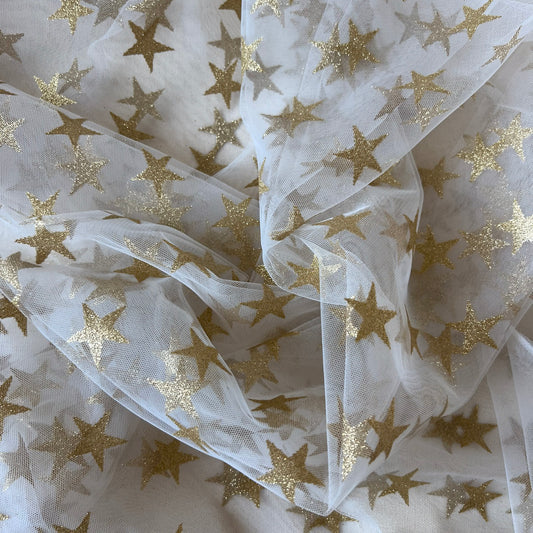 Shiny golden stars tulle fabric