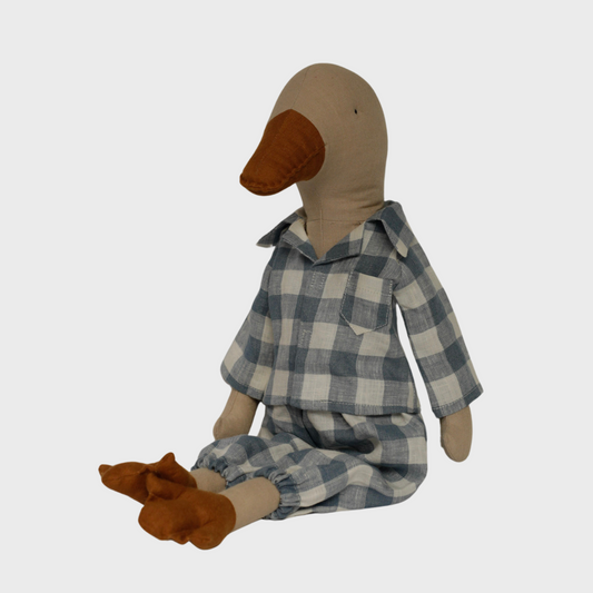 Goose toy 55 cm in blue gingham pyjama