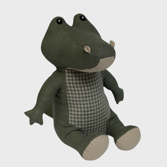 Alligator toy in Sage and Gingham