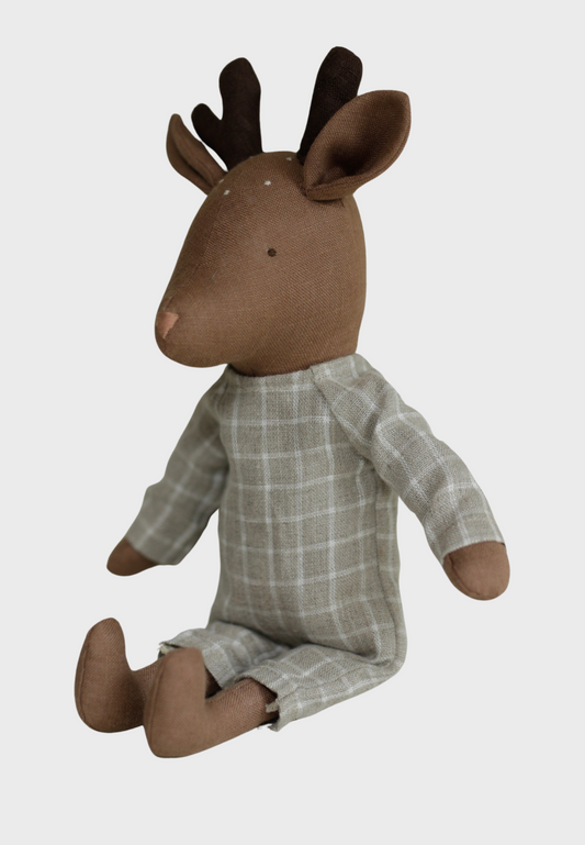 30 cm Fawn in check romper with antlers