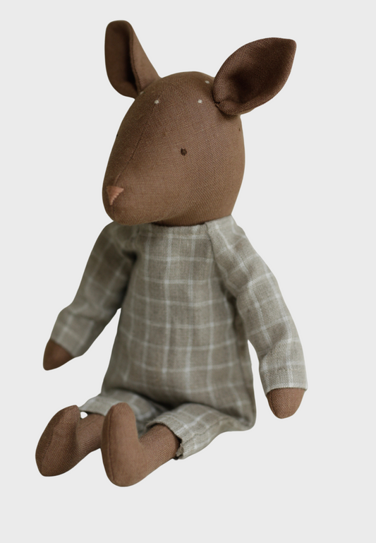 30 cm Fawn in check romper without antlers