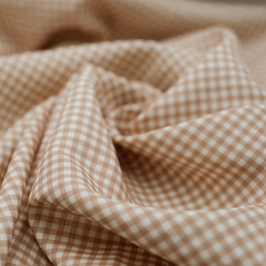 Clay gingham 0.5 cm 100% linen fabric 007