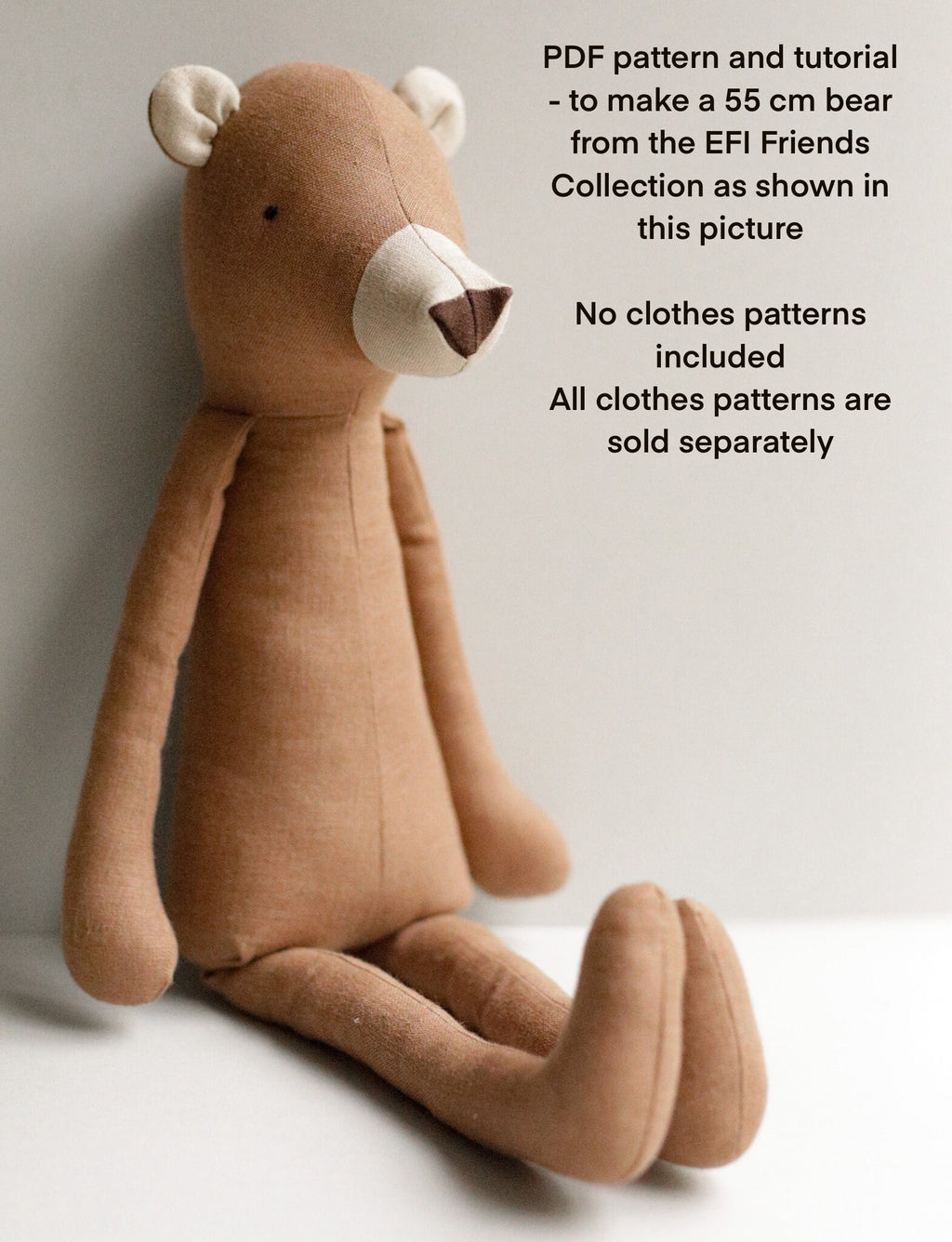 Bear Soft Toy Sewing Pattern PDF + Full Tutorial | EFI Friends | 55 cm Heirloom Toy