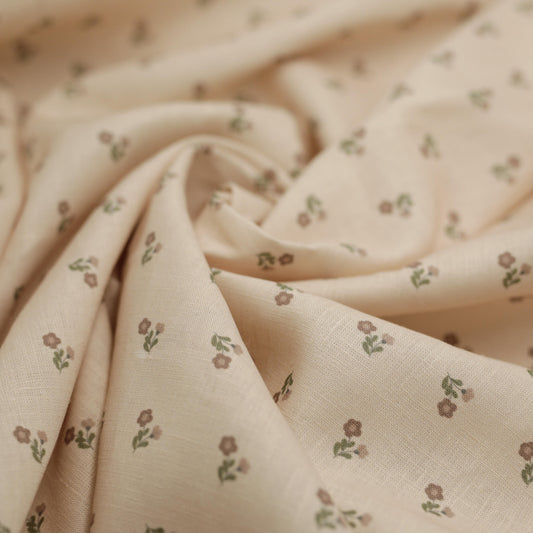 Light peach fuzz 100% linen fabric with flowers