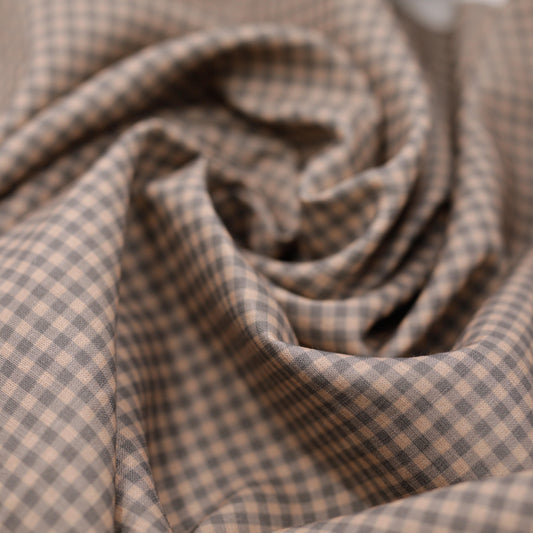 Taupe gingham 0.5 cm 100% linen fabric 005