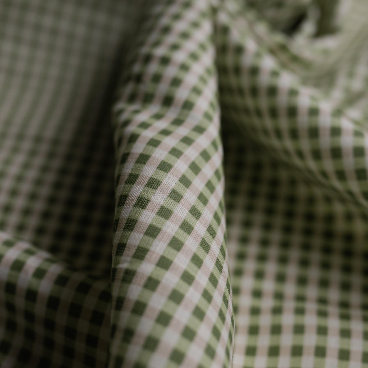 Pink and green 0.5 cm gingham 100% soft linen fabric