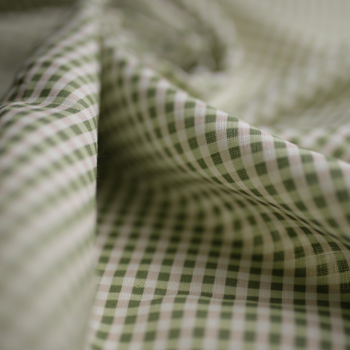 Pink and green 0.5 cm gingham 100% soft linen fabric 013